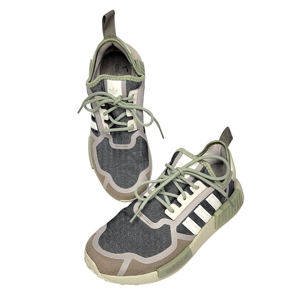 Adidas Mens Running Shoes Size 6 Black Green Athletic...